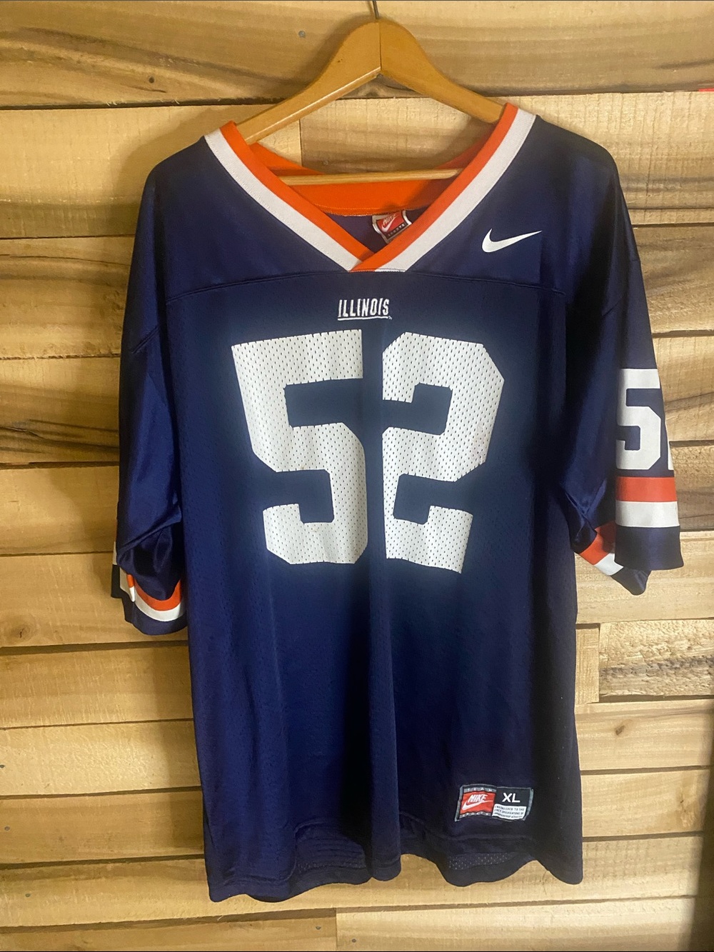 Vintage Nike Illinois #52 Football Jersey navy blue with Orange Trim xL made USA